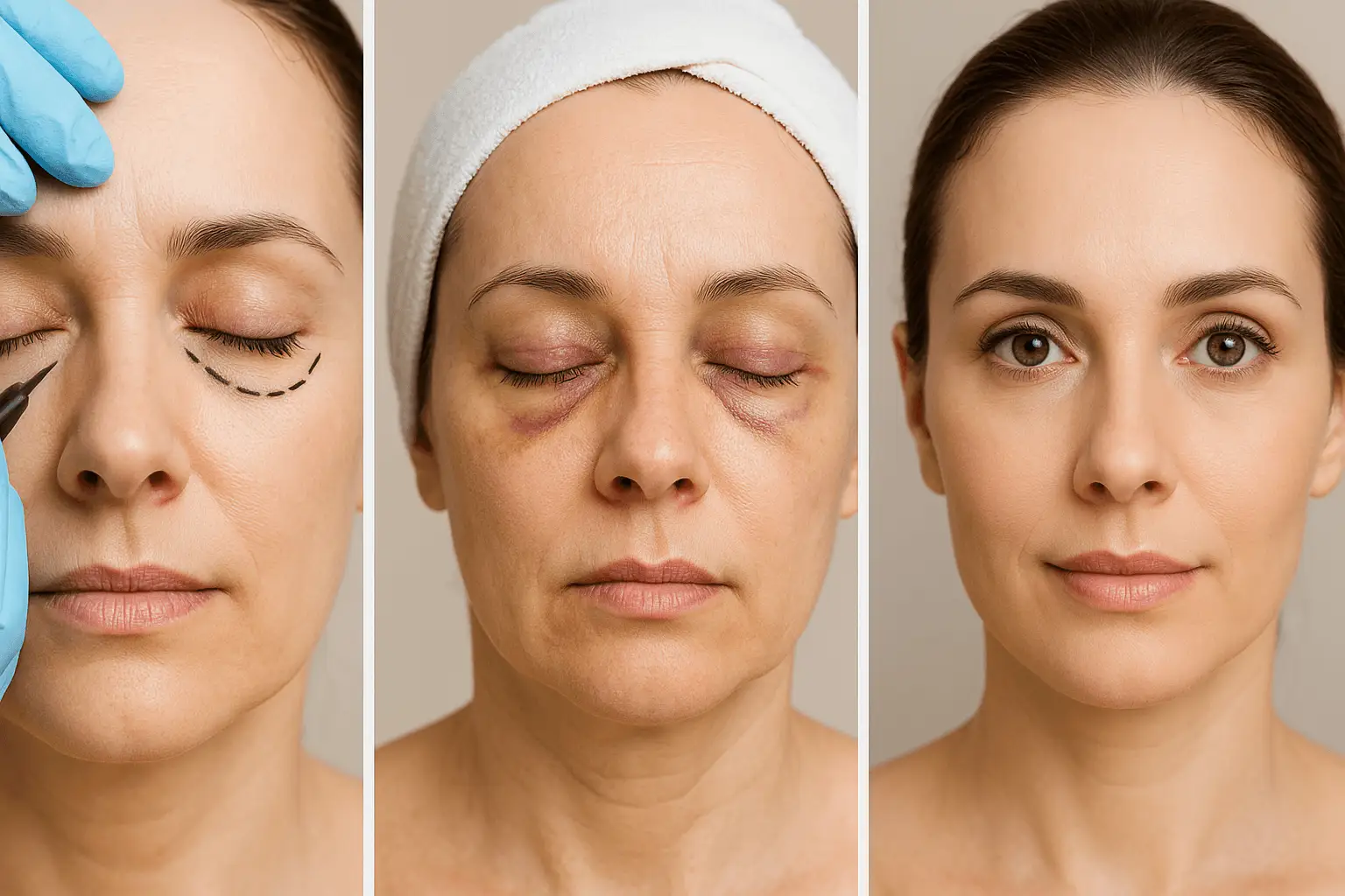 Eyelid surgery recovery, resting with the head elevated after blepharoplasty