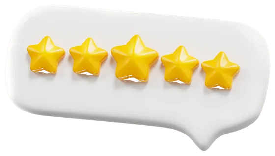 Five-star rating shown in a speech bubble, representing the verified patient reviews Luna Clinic Medical Travel Services collects